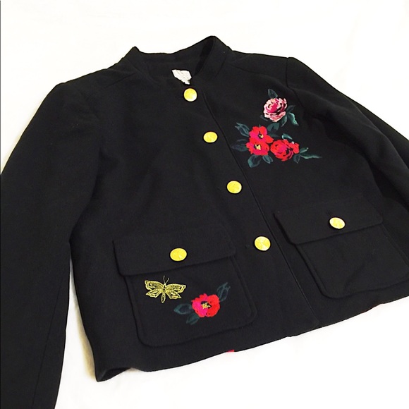 a new day Jackets & Coats Stylish Black Embroidery Floral Military
